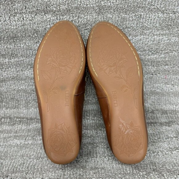 BORN Women's 6.5 Maple Loafers Brown  Leather Basket Weave Boho Look - Picture 9 of 9